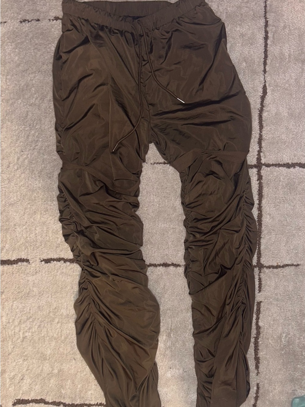 Womens Brown Ruched Drawstring Pants - Classic Casual Style